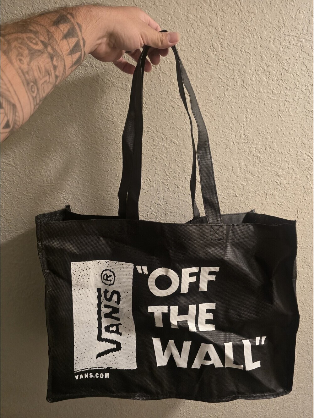 Vans Off The Wall Large Reusable Shopping Tote Bag Black Skate Surf